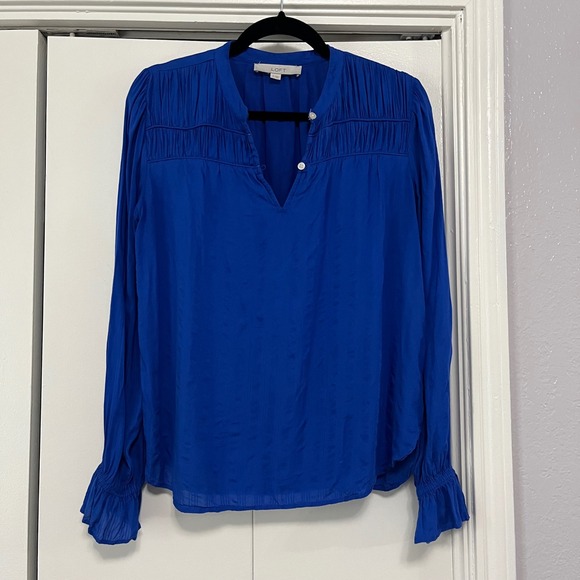 LOFT Tops - LOFT Ruffle Cuff Blouse V-Neck Long Sleeve Top Royal Blue Size‎ Small